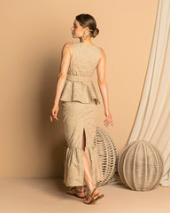 Russian Linen & Laise Set with Ruffled Skirt, Blouse, and Matching Belt