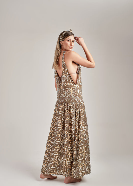 Long Stamped Beach Cover-Up with Matching Bandana
