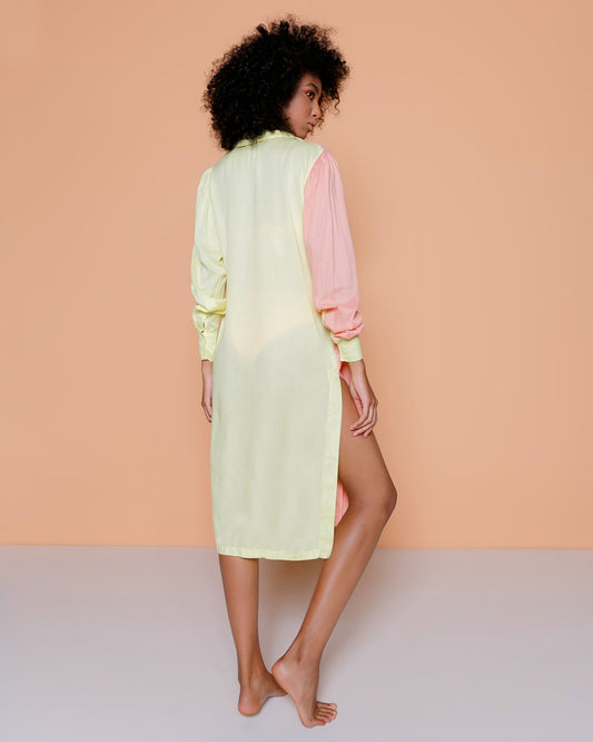Two Tone Linen Shirtdress with Buttons