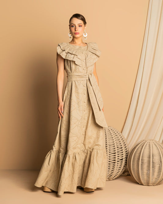 Russian Linen and Laise Maxi Dress