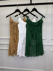 Chiffon Gown with Ruffles and Adjustable Straps