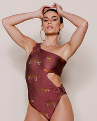 Leopard Print One-Shoulder Swimsuit with Side Cut-Out