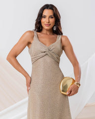 Maxi Gold Pleated Knit Dress