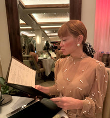Sheer Tulle Blouse with Hand-Embroidered Pearls