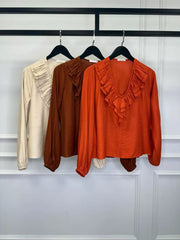 Blouse with Ruffle Detail and Long Sleeves