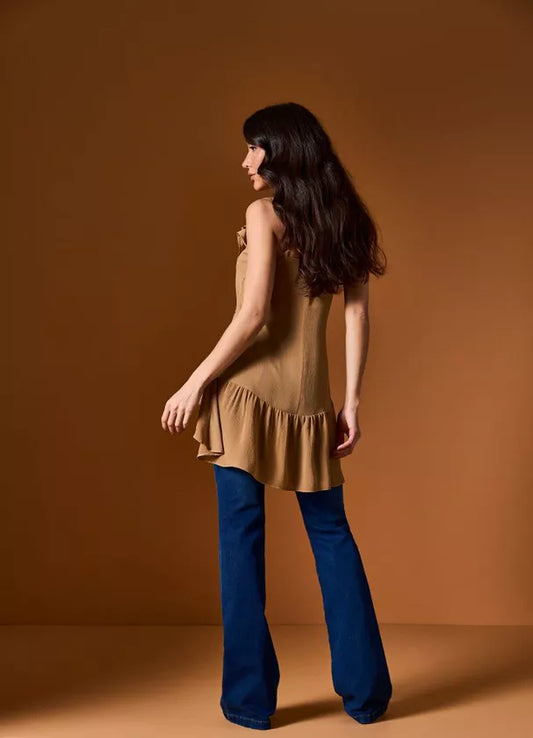Chiffon Gown with Ruffles and Adjustable Straps