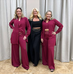Tailored Three Piece Linen Set with Top, Pants, and Shirt Featuring Gold Belt