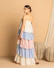 Long Layered Linen Skirt in Three Tones