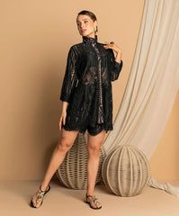 Lace Mini Dress Set with Hidden Shorts and Pink Lining
