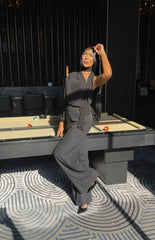 Tailored Jumpsuit with Chiffon and Neck/Back Tie