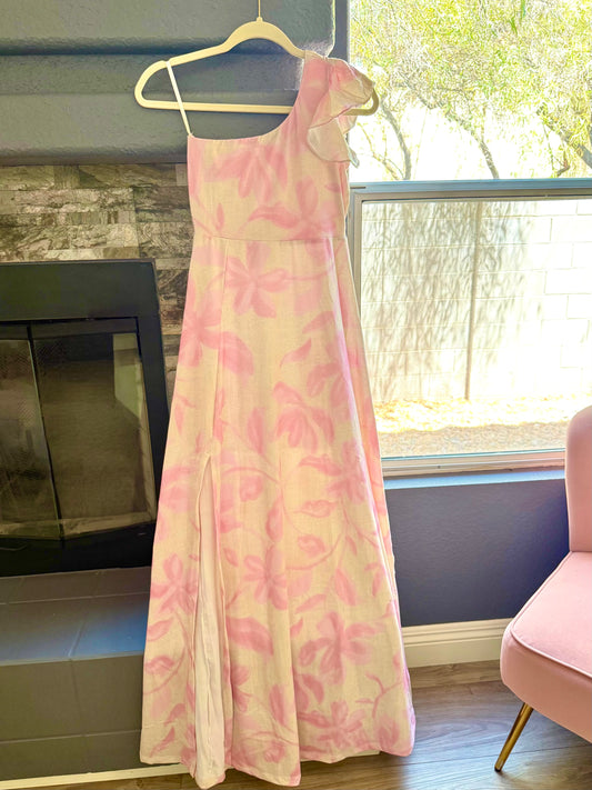 Stamped Breeze One-Shoulder Knit Maxi Dress