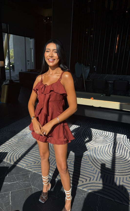 Viscose Set with Shorts and Ruffled Blouse