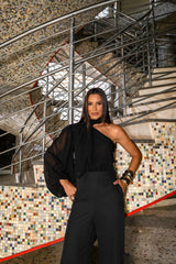 Tailored Jumpsuit with Chiffon and Neck/Back Tie