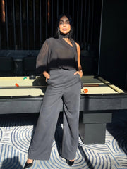 Tailored Jumpsuit with Chiffon and Neck/Back Tie