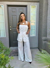 Viscose Pant Set with Tank Top, Silver Detail, and Back Neckline