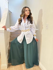 Cotton Maxi Shirt with Lined Front Buttons and Puff Sleeves