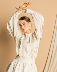 Linen Shirt with Ruffles and Embroidery