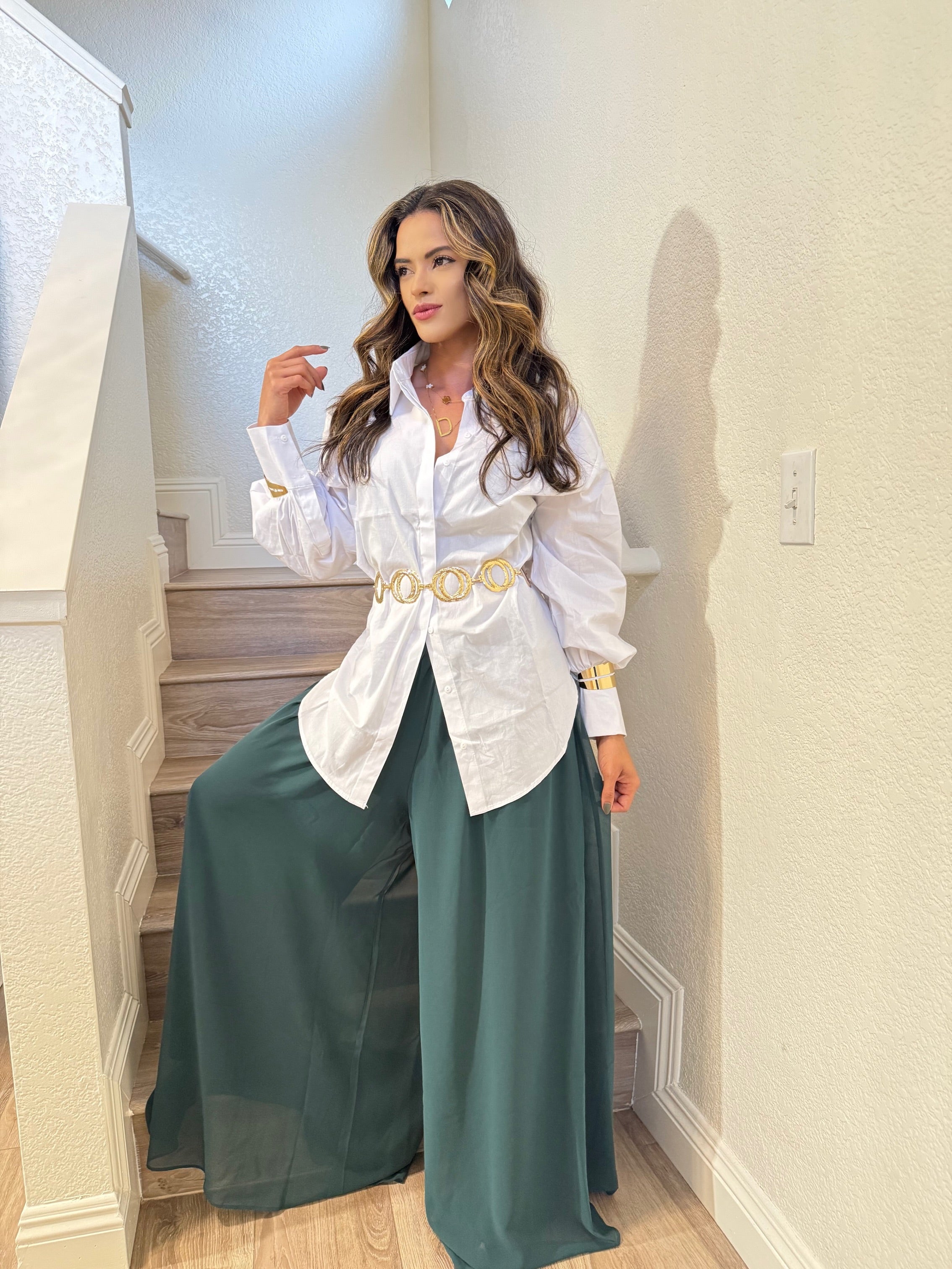Cotton Maxi Shirt with Lined Front Buttons and Puff Sleeves