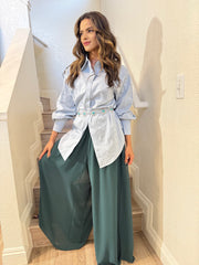 Cotton Maxi Shirt with Lined Front Buttons and Puff Sleeves