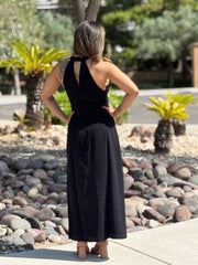 Maxi Viscose Dress with Eyelets at the Neck and Open Back