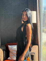 Tailored Jumpsuit with Chiffon and Neck/Back Tie