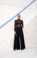Sheer Tulle Blouse with Hand-Embroidered Pearls