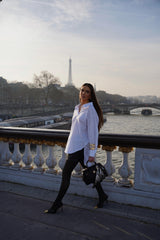 Cotton Maxi Shirt with Lined Front Buttons and Puff Sleeves