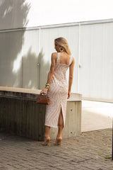 Stamped Midi Sheath Dress with Neck Detail