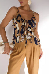 Stamped Viscose Tank Top with Front Tie