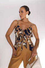 Stamped Viscose Tank Top with Front Tie