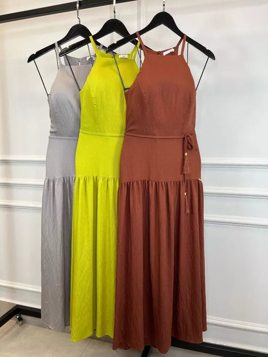 Linen Drop Waist Dress with Matching Fabric Belt