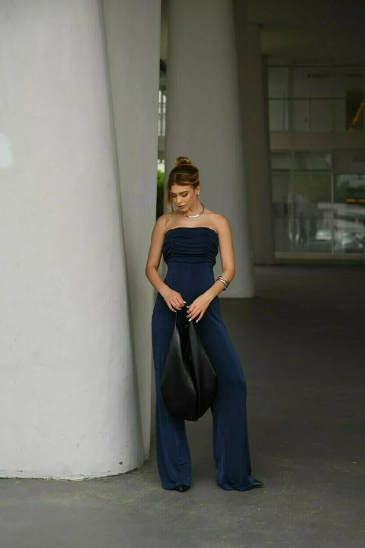 Strapless Crystal Jersey Jumpsuit