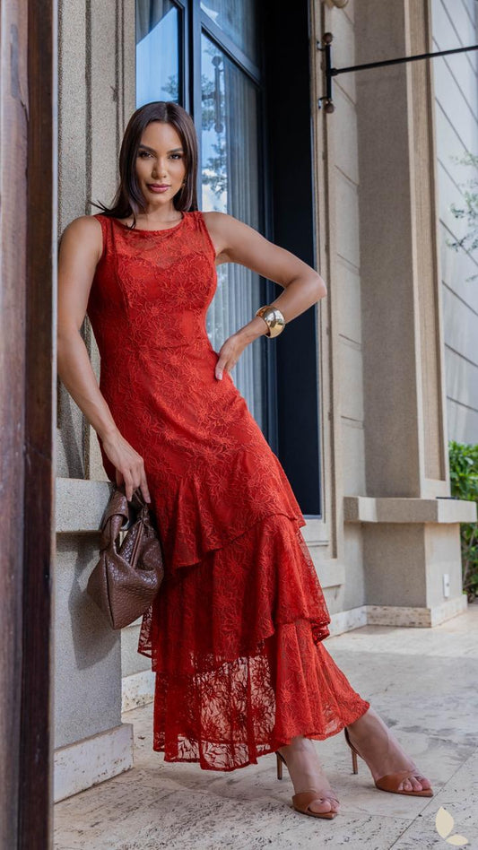 Maxi Lace Dress with Three Tiers