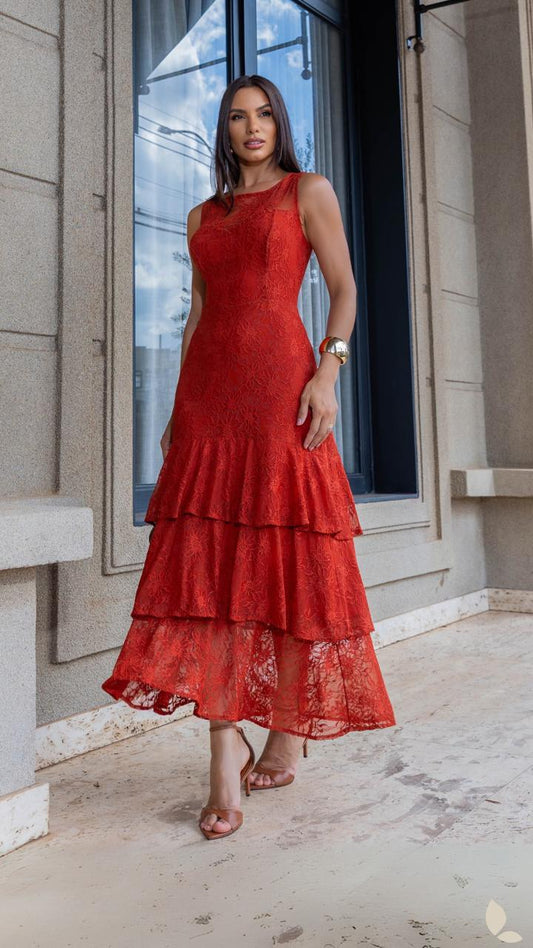 Maxi Lace Dress with Three Tiers