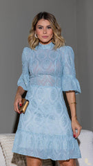 Short Chiffon Dress with Ruffled Sleeves and Subtle Sheen