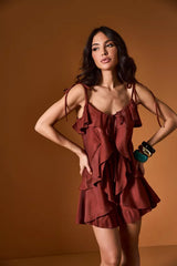 Viscose Set with Shorts and Ruffled Blouse