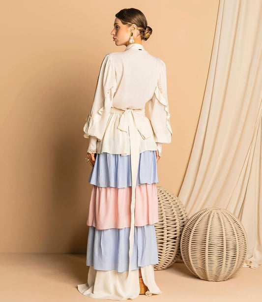 Long Layered Linen Skirt in Three Tones