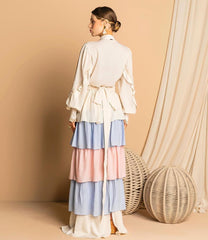 Long Layered Linen Skirt in Three Tones