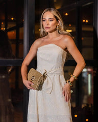 Strapless Linen and Laise Maxi Dress with Matching Fabric Belt Accyoli Concept Fashion