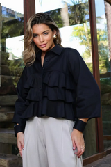 Fendi Cotton Shirt with Front Ruffles and Cuff Opening Accyoli Concept Fashion