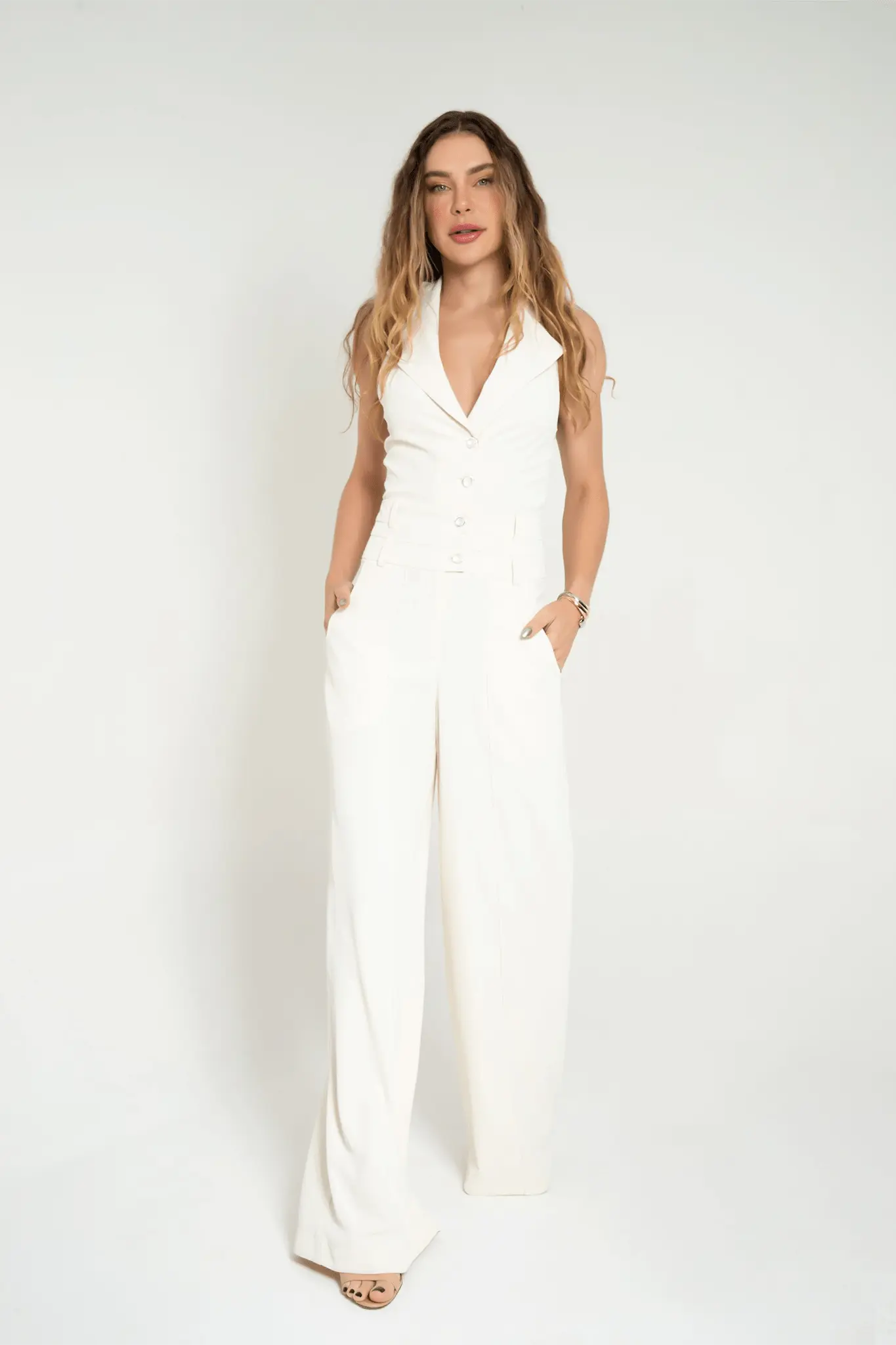 Off White Tailored Jumpsuit with Exposed Back - Accyoli Concept Fashion