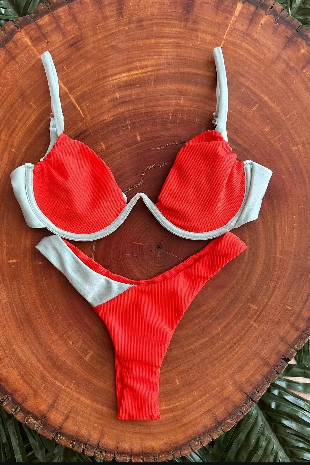 Orange and Gray Polyamide Bikini with Structured Underwire and High - Waisted Panties - Accyoli Concept Fashion